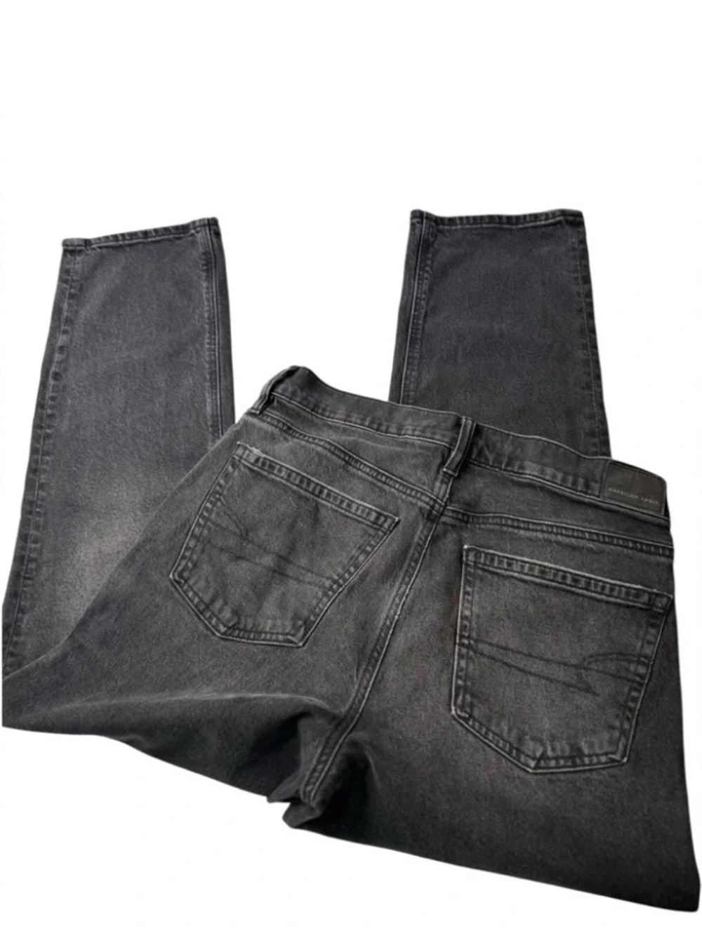AE Stretch Super High-Waisted Ankle Straight Jean - Black Washed 8 US - Picture 5 of 9